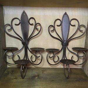 Large Wall Candle Holder Sconces Holds 6 Pillar Candles Metal Swirl Design